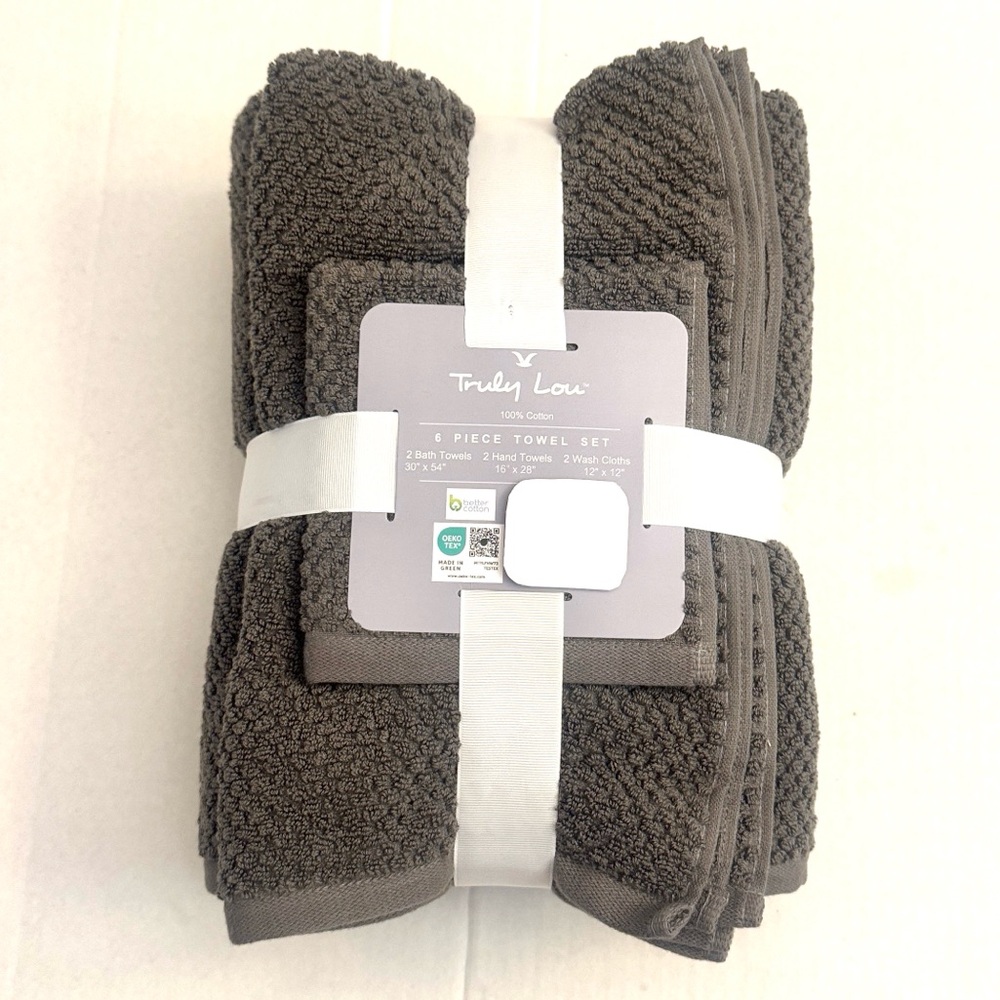 TRULY LOU 100% Cotton 6pc Bath Towel Set - Moltenlead - Gray